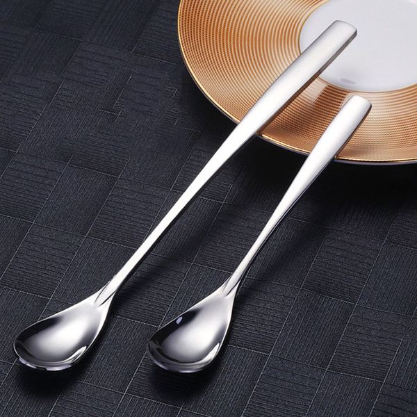 

1pcs soup spoons cute kitchen tool dining bar tableware silver color long spoons stainless steel tableware kids size 19.5 cm