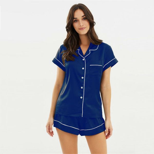 

women plain lingerie nightwear pyjamas set soft satin sleepwear shorts