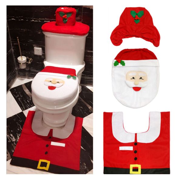 

3pcs/set fancy santa claus rug seat bathroom set contour rug christmas decoration navidad xmas party supplies new year wholesale