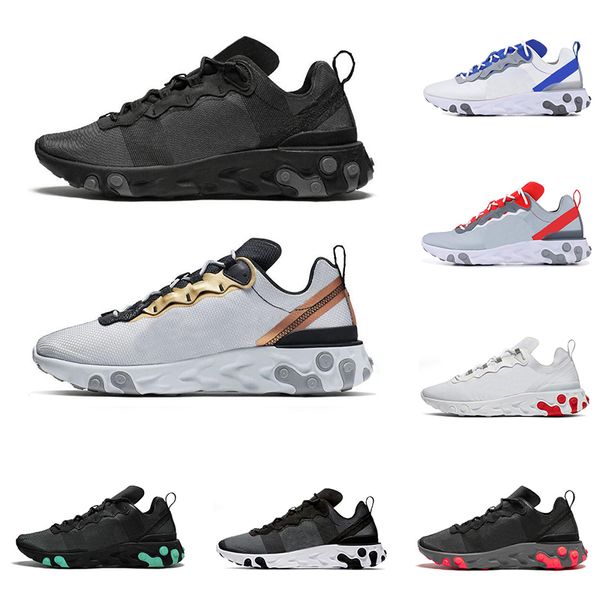 

react element 55 men women running shoes triple black metallic gold solar red total orange fashion mens trainers sports sneakers, White;red