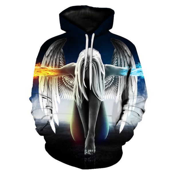 

hoodies men/women 2019 fashion sweatshirts angel 3d print style hooded hoodies pullovers hoody dropshipping supplier, Black