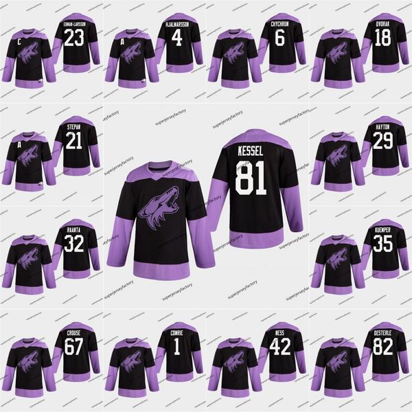 

phil kessel arizona coyotes fights cancer practice jersey niklas hjalmarsson oliver ekman-larsson derek stepan darcy kuemper dvorak, Black;red