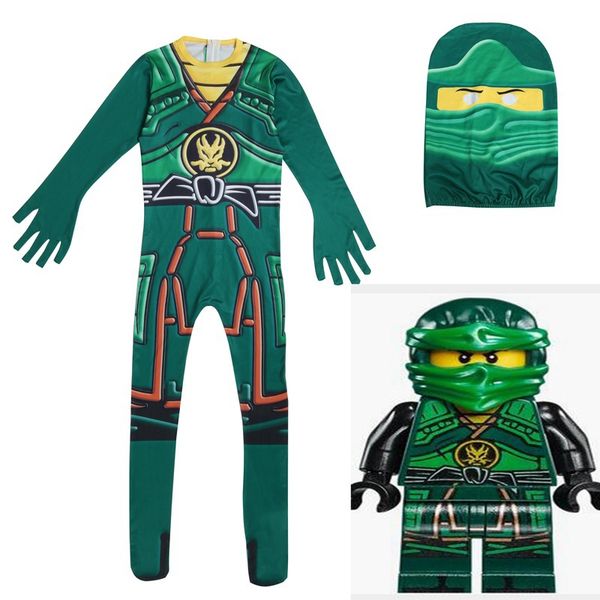 

green cosplay costume boys jumpsuits children halloween christmas fancy party clothes ninja costume streetwear suits, Black;red