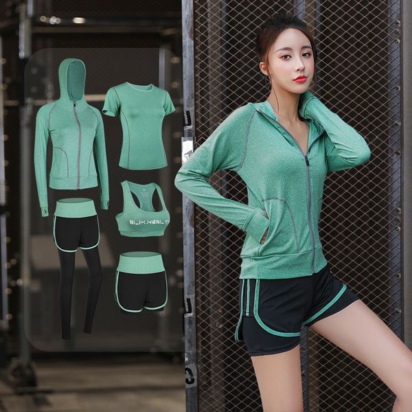 

5pcs seamless yoga bra set ladies sports suit sportswear female fitness push high bra + gym women running exercise clothes, White;red