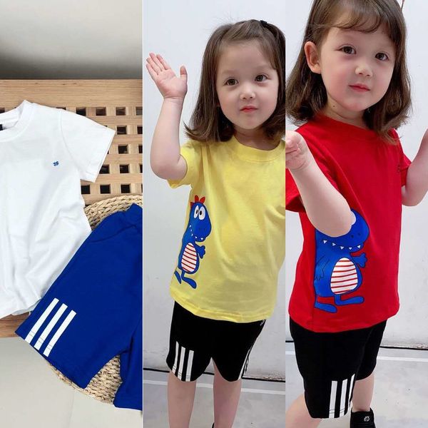 

children's suit pants suit t-shirt pants set shorts set dinosaur cartoon boys' and girls' round collar t-shirt