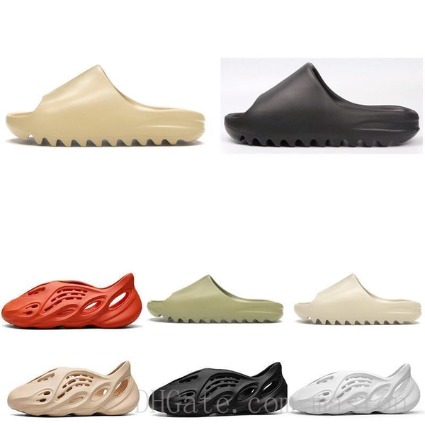 

2020 bone mens slippers foam runner kanye west desert sand resin beach women men slides slipper sandal sandals newae48#, Black