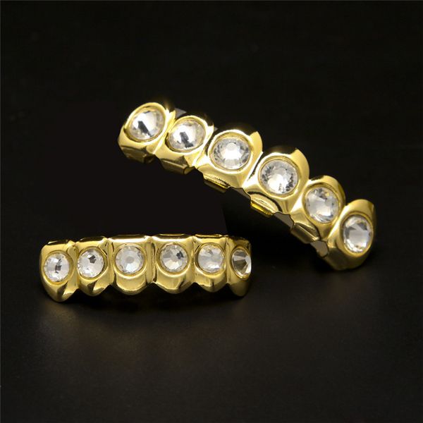 

selling halloween hip hop braces with copper plated edible wax to create blingbling large round gold teeth, Black