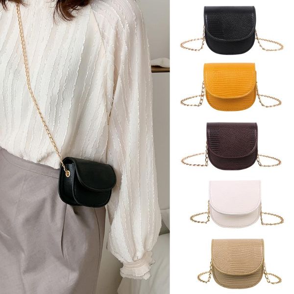

vintage pure color fashion pu leather women crossbody handbag shoulder messenger bags solid chain shoulder mini purse