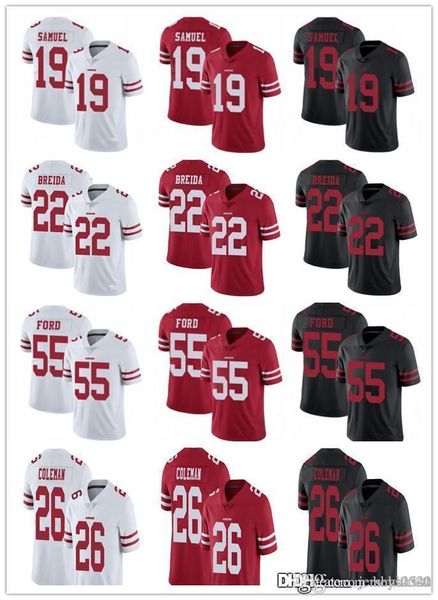 

men women san francisco 49ers youth 55 dee ford 26 tevin coleman 19 deebo samuel 22 matt breida 17 emmanuel sanders football jerseys, Black;red
