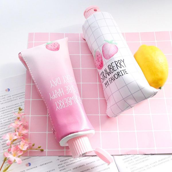 

cute strawberry toothpaste pu big capacity pencil case bag student pen school pencil with stationery sharpener gift supplie s2h1