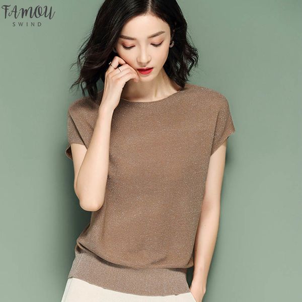

2020 summer blouse women cardigan sweaters blouse shirts crew neck loose style casual spring sweet short sleeve sweater, White