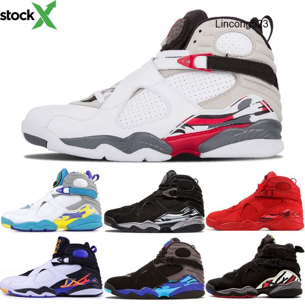 

sale 8 countdown pack men basketball shoes designer 8s playoff chrome aqua three peat valentines day aqua white sport trainer sneaker, Black