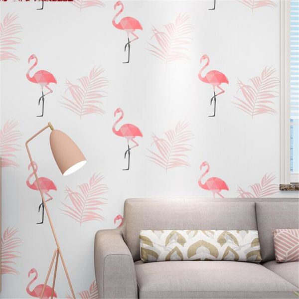 

nordic style flamingo wallpaper ins net red live personality wall paper creative women's clothing store girl wallpaper