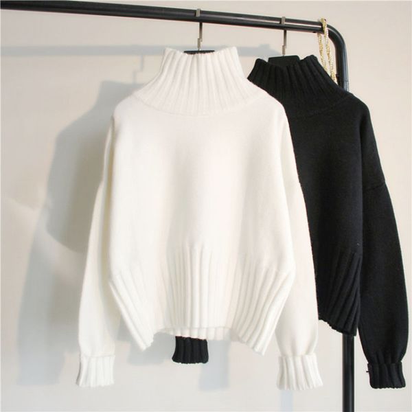 

turtleneck sweater women pullover high elasticity knitted ribbed slim jumper autumn winter basic female sweater truien dames, White;black