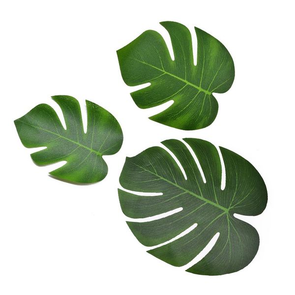 

12pcs artificial tropical green monstera leaves silk palm plant for hawaii theme party home garden decorations diy handcrafts