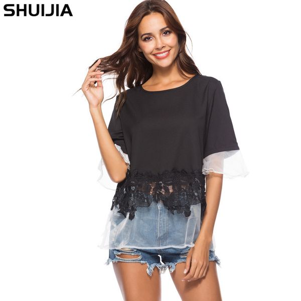 

женская дизайнерская органза кружева большой размер футболки 0dp0, White