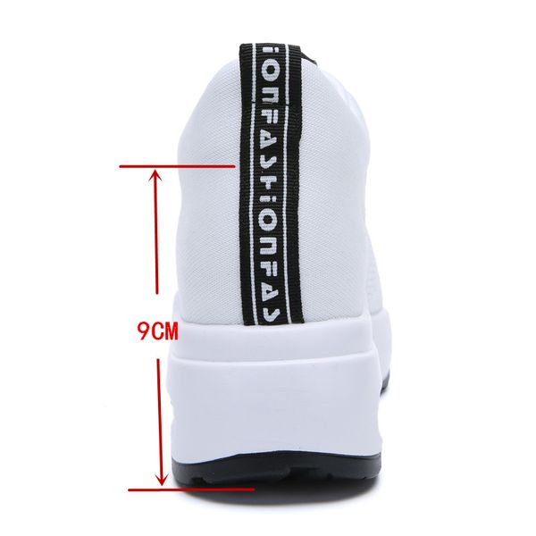 

new fashion sneakers women flying knitting casual shoes breathable height increasing platform sneakers white shoes, Black;white