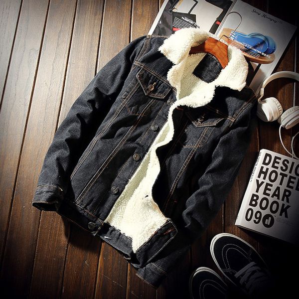 

outwear male cowboy clothes homme s-2xl men jacket and coat trendy warm fleece denim jacket 2019 winter fashion mens jean, Black;brown