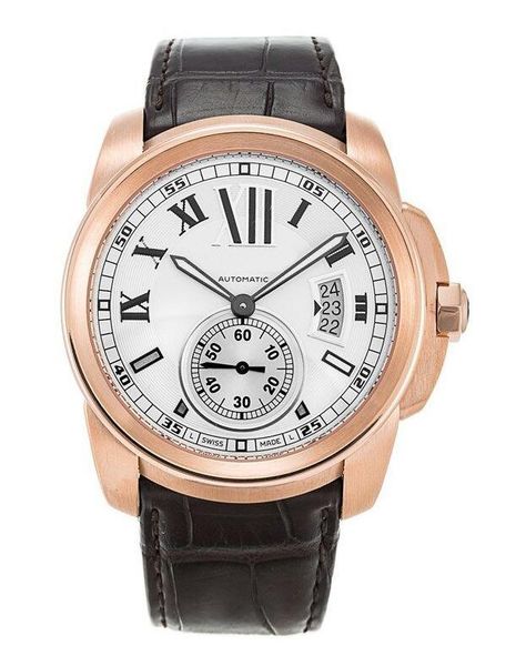 

factory supplier rose gold alibre 42mm automatic movement white dial ref w7100009 dial large mens watches wristwatches no chronograph, Slivery;brown