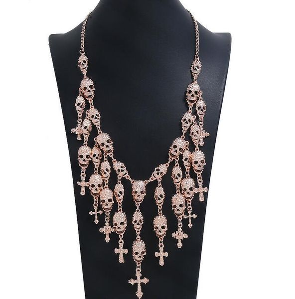 

ladies personality europe and america exaggerated jewelry fashion skull cross tassel necklace jewelry jewelry accessories, Silver