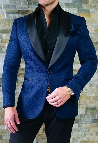 

2019 men's blazer new men's wedding dress custom slim fit suit blue pattern shawl lapel suit 2 pieces (coat + pants, White;black