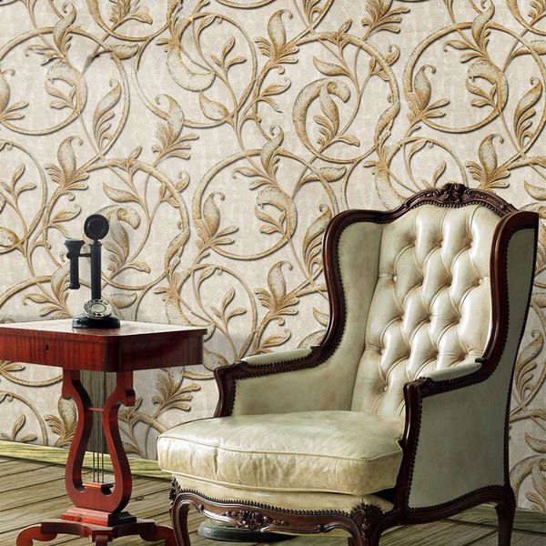 

european vintage 3d deep embossed leaves vines pvc thick wallpaper waterproof durable living room wall bedroom wall decoration