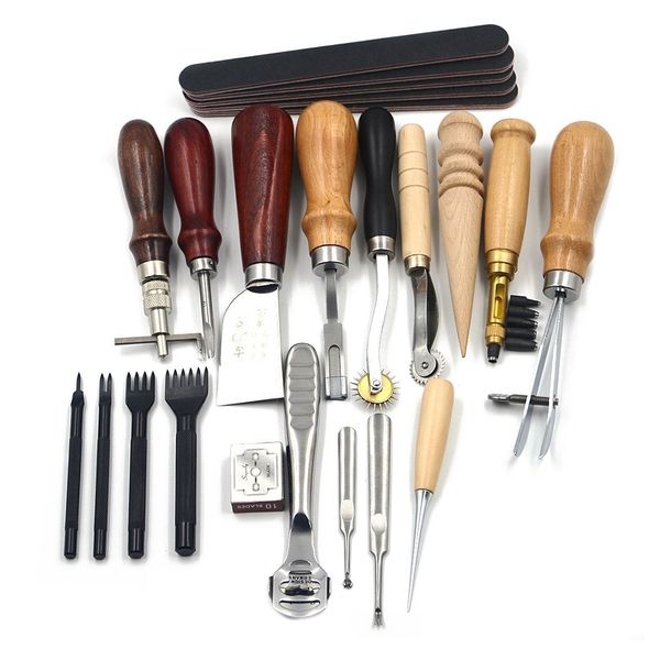 

18pcs / set leather craft перфорация tools kit строчок carving рабочего шитье седло нарезание leathercraft аксессуары