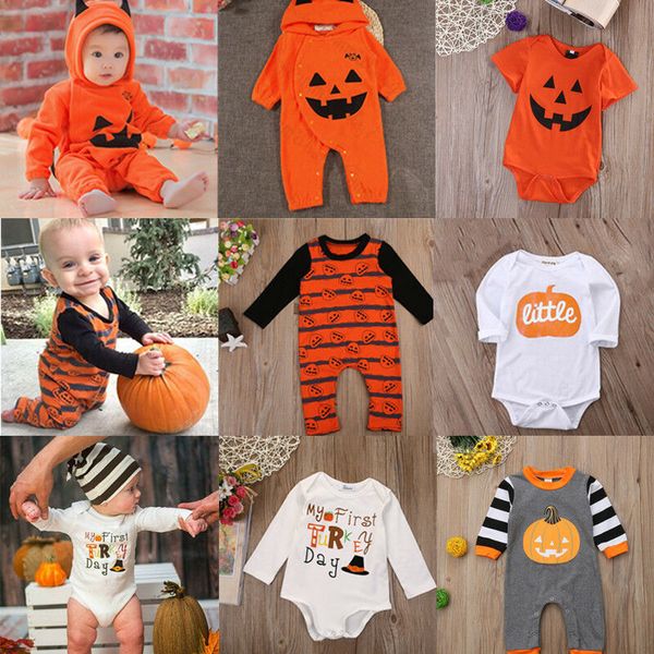 

2019 happy halloween эпикировка новорожденных дети baby girl boy с длинным рукавом romper хлопок kid унисекс тыквенной печати rompers, Blue