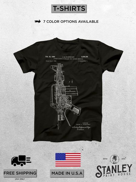 

m-16 rifle patent t-shirt, m-16 rifle blueprint patent print shirt gun enthusiast gift 2019 fashion tee, White;black