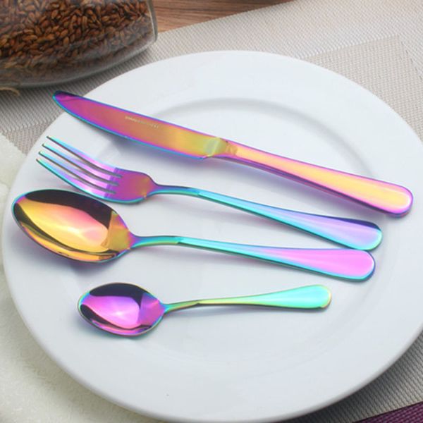 

4 piece/set food grade titanium-gold stainless steel knife fork spoon cutlery set steak knife and fork set for western tableware
