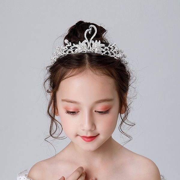 Luxury Swan Kids Girls Hair Sticks Fashion Crystal Rhinestone