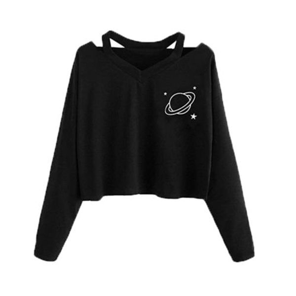 

ladies casual v-neck black sweatshirt pullover women casual autumn long sleeve
