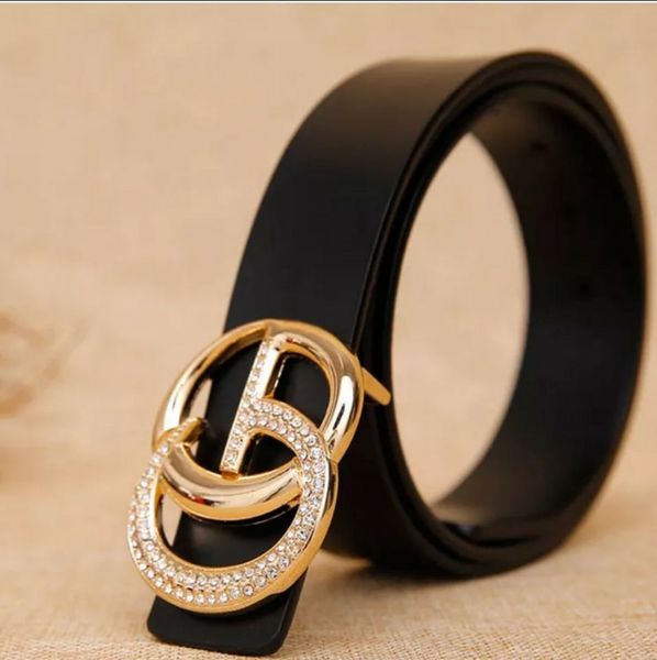

new designer belt business belt imported leather fashion crystal buckle zinc alloy buckle 3.3cm * 105-115cm, Black;brown