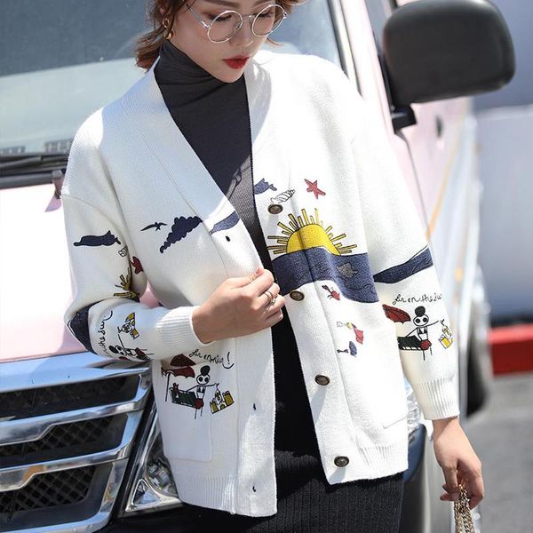 

woman cardigan v-neck knitting sweater japanese mori girl long sleeve single breasted female sweaters 2019 autumn ladies clothes, White;black
