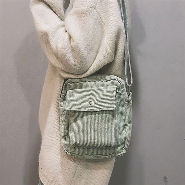 

2020 female canvas zipper shoulder & crossbody bag winter women corduroy flap bag preppy style money bags for girls