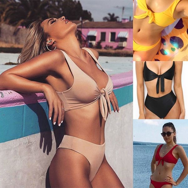 

solid color double-sided bow tie split bikini swimsuit swimsuit solid color double-sided bow tie split bikini, White;black