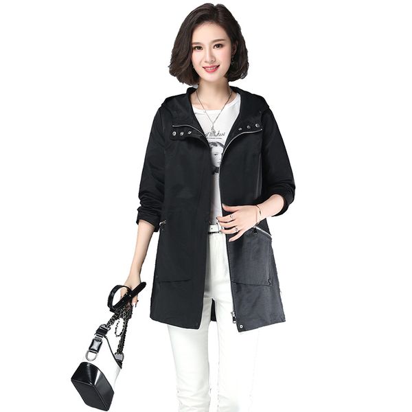 

women's trench coats spring autumn windbreaker long loose plus size 2021 wild hooded casual high-end coat ladies overcoat, Tan;black