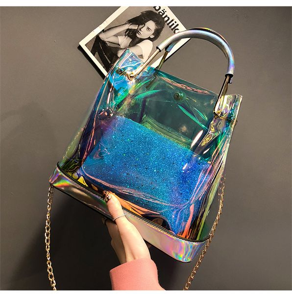 

the 2020 season women's bag new laser transparent jelly bag women chain portable shoulder mother
