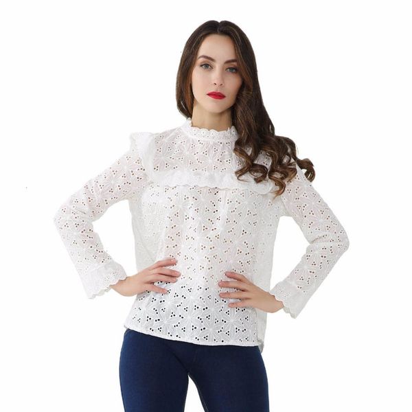 

ruffle blouse woman women sweet hollow out ruffled shirts see through long sleeve pleated ladies spring cute white blusas