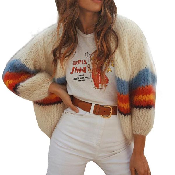 

patchwork women cardigan elegant pull sleeve winter short knitted sweater warm outwear loose autumn casual open front, Black