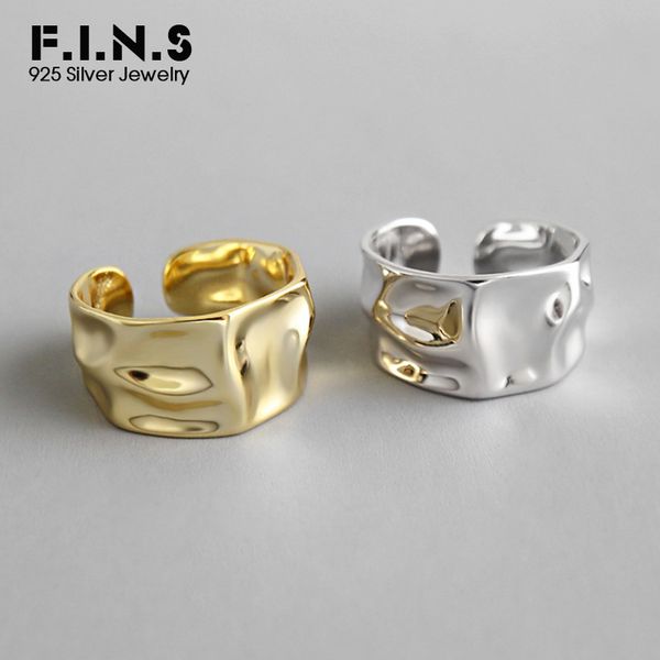 

f.i.n.s irregular 925 sterling silver rings for women wide concave surface ins style fashion fine jewelry gold open ring 2019, Golden;silver
