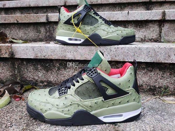 

2019 green ostrich skin 4 4s basketball shoes punch white cement men royalty cactus jack flight nostalgia sports sneaker size 40-47