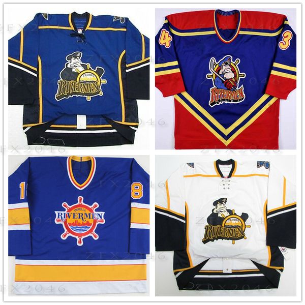 

custom ahl 43 kevin lune peoria rivermen 18 tony hrkac 44 kevin evans hockey jerseys stitched any name your number customized s-6xl, Black