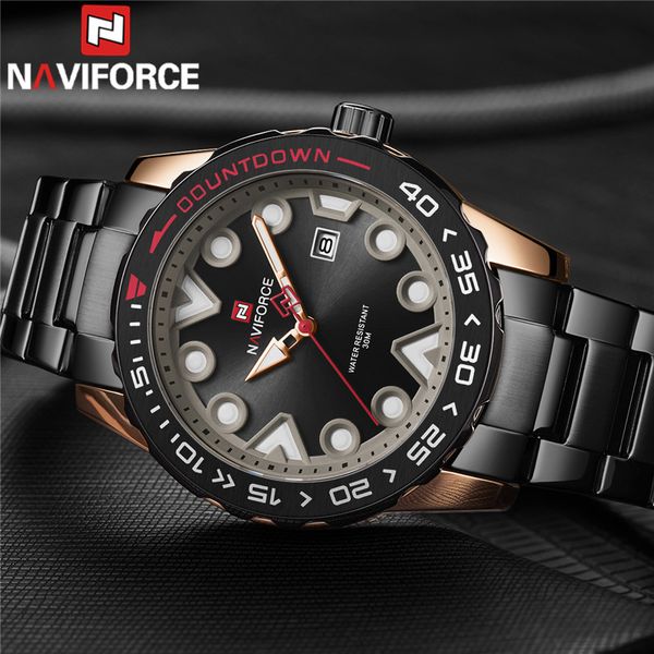 

naviforce men wristwatch waterproof man watch business stainless steel sport quartz male clock 9178, Slivery;brown