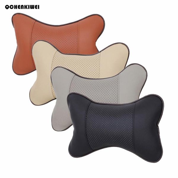 

qchenkiwei fashion 1pcs car neck pillow headrest pillow seat cushion pu leather soft perforating design danny hole-digging soft