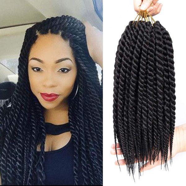 

6 packs full head 18 inch havana mambo twist crochet hair ombre kanekalon senegalese twist crochet braiding hair extension for women, Black