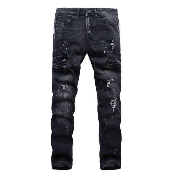 

2019 spring men moto biker jeans new fashion style straight slim fit man denim pants distressed black jeans male, Blue