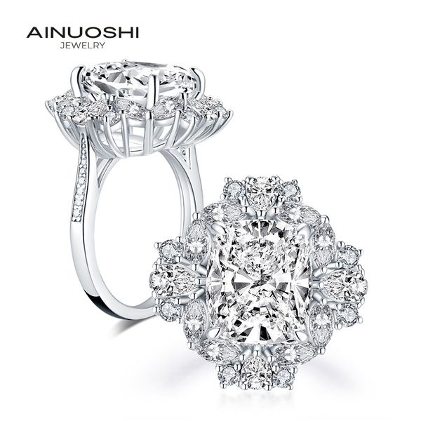 

ainuoshi 925 sterling silver 6,0 большой подушка cut halo обручальное кольцо имитация алмаз обручальное 10x12mm серебряное кольцо, Golden;silver