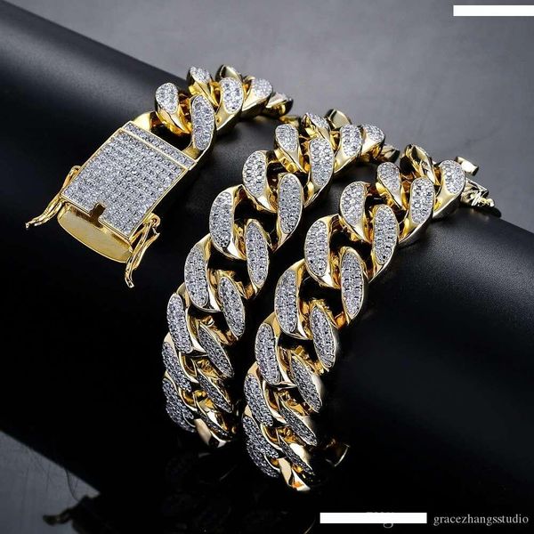 

hip hop diamonds cuban link chains for men western real gold plated copper full zircons golden silver luxury chain necklace