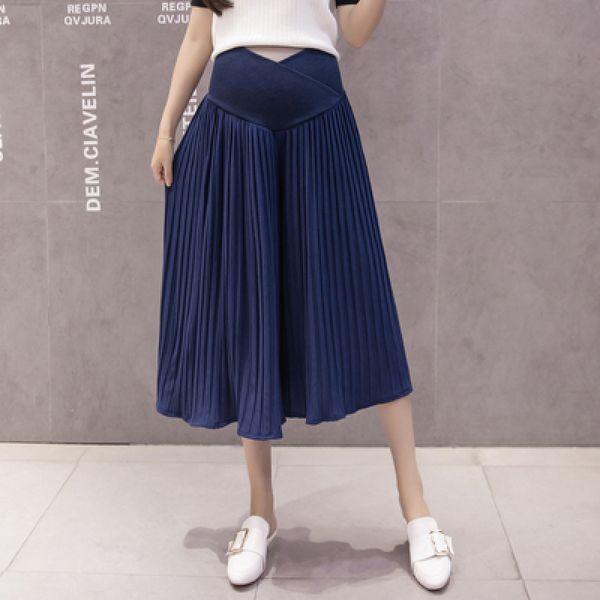 

wide leg pleated chiffon maternity capris spring summer across belly short pants clothes for pregnant women pregnancy skirts, White